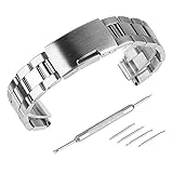 Beauty7 - 22mm Silber Edelstahl Uhrenarmband Uhrenarmbänder mit Faltschließe Metall Uhr Armband Zubehör 4 Federstege und Federstift