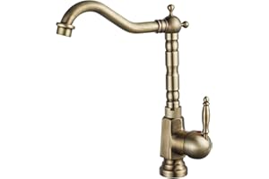 YAGJIA Bateria kuchenna antyczna, armatura kuchenna retro obracana o 360°, armatura zlewozmywakowa wysokociśnieniowa vintage, bateria mieszakowa, jednouchwytowa z mosiądzu