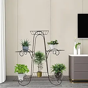 Justoriginals 6 Pots Iron Planter Stand(Color:Black)