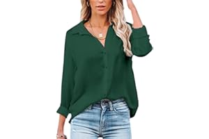 NONSAR - Blusa para mujer de manga larga y cuello de pico, con botones, elegante, informal, para el trabajo