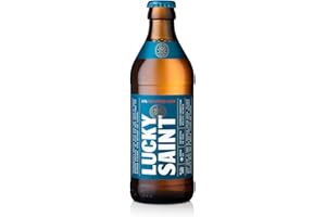 LUCKY SAINT Alcohol Free Beer - Unfiltered Larger, Case of 18 x 330ml, 0.5% Bottles | Vegan, 53 Calories Per Lager | 4 Ingredients: Pilsner Malt, Hallertau Hops, Water & Yeast | Non Alcoholic Gifts