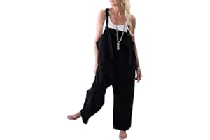 Onsoyours Mono Peto Retro De Las Mujeres Pantalones De Verano Monos Traje Bib Pantalones Lino Ocasional Mono Suelto Pantalones Largos De Pierna Ancha