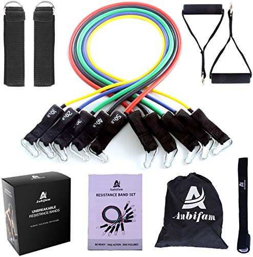 CFX Bandas Elásticas Fitness, 150lbs Bandas de Resistencia Set, 5 Tubos de Ejercicios, con Asas, Correas de Tobillo, Anclaje y Bolso, para Culturismo, Yoga, Hombre y Mujer