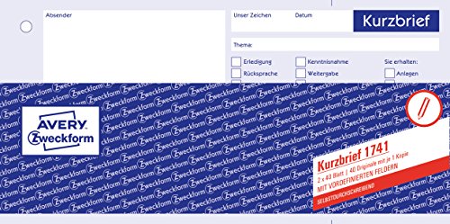 Avery Zweckform 1020 kurzbrief fori, formato (1/3) - 100 fogli - bianco selbstdurchschreibend, 1er Pack