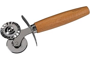 Fackelmann 31116 Roulette coupe pate, Roulette à pâtisserie et cuisine, decoupe pate, coupe pate double embout, ustensile patisserie, coupe ravioli, Acier inoxydable, Bois, 16 x 6,5 x 2 cm