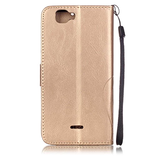Wiko Rainbow Hülle,Wiko Rainbow 4G Ledertasche Brieftasche im BookStyle,SainCat PU Leder Wallet Case Folio Reliefprägung Schutzhülle Schmetterling Muster Hülle Braun Bumper Handytasche Skin Schale Soft Backcover Handy Tasche Flip Cover Buchstil Klapptasche in Lederoptik mit Standfunktion Karteneinschub und Magnetverschluß Etui Flip Case für Wiko Rainbow 4G (Golden) - 2
