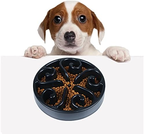 Slow Feed Pet Bowl, Flower Pattern Plastic 8 inch Obesity Stopping Dog Cat Food Water Bowl ,Pet Food Bowl Maze Interactive Puzzle Fun Feeder Slow Bowl Anti-Choke and Anti-Bloat Non-slip (Black)