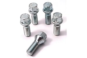 IKOPO Alloy wheel bolts, Zinc plated M14x1.5 (M14 x 1.5) Taper seat, 17mm hex, 28mm thread length. Set of 5 wheel bolts