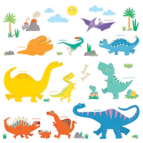 Preisvergleich Produktbild Decowall DW-1703 Bunter Dinosaurier Tiere Wandtattoo Wandsticker Wandaufkleber Wanddeko für Wohnzimmer Schlafzimmer Kinderzimmer