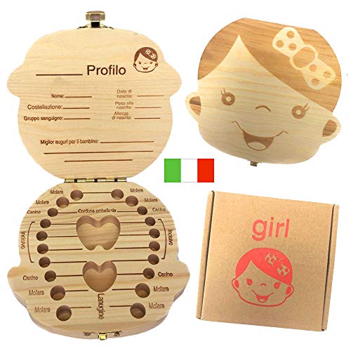 ?Versione Italiana?Denti box per bambini, baby Teeth Storage box Save organizer scatole di legno personalizzata Decidue souvenir box, personalizzare personalizzato Baby Teeth Collection box