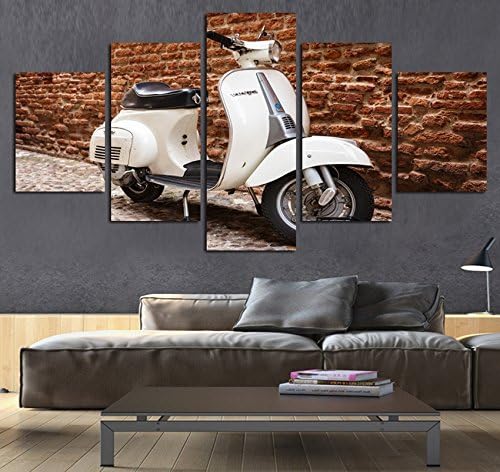 Include frame Painting Modern Home Decor Canvas Poster Living Room Modular Frame 5 Pieces White Electric Motorcycle Wall Art Pictures,Size 3