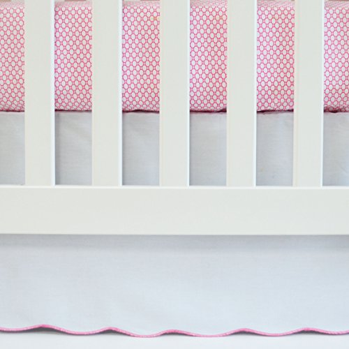 Oliver B Scallop Crib Skirt- White w/Fuchsia Trim by Oliver B