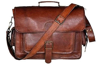 CLASSYDESIGNS Handolederco Porte-documents en cuir - Handolederco. Sac à bandoulière en cuir de 16 po sac à bandoulière vintage sac à bandoulière en cuir rétro homme homme cuir de chèvre brun H3