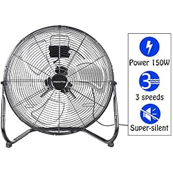 Display4top 20" Ventilateur industriel Noir 3 vitesses 50CM Ventilateur de Sol idéal pour les gymnases, les maisons, les bureaux ou les entrepôts et industriels,150W