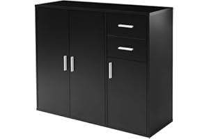 Panana Sideboard Storage Cupboard Cabinet Unit with Doors and Drawers Living Room Bedroom Furniture (Black)