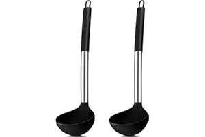 Suppenkelle, Joyfair 2-teiliges Silikon Schöpfkelle Set, Hitzebeständigkeit Schöpflöffel mit Griff aus Edelstahl, 30cm Groß Soßenlöffel zum Kochen/Rühren/Servieren, Gesund & Antihaft - Schwarz