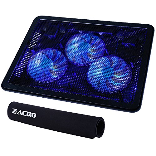 Zacro Laptop Kühler Notebook Cooler Kühlpad 15.6 - 17 Zoll 3 x Lüfter 2 x USB mit blauer lED Lampe Inkl.1 Stück zusätzliches Mousepad