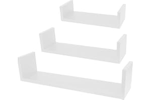Albert Austin White Floating Shelves, Set of 3 Pieces Decorative Wall Mounted U-Shaped Book Shelf Shelving Display Unit for Wall (26, 34, 42 cm) (White)