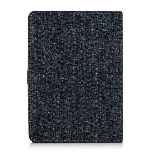 kwmobile Hülle für Tolino Vision 1 / 2 / 3 / 4 HD – Flipcover Case eReader Schutzhülle – Bookstyle Klapphülle Stoff Design Dunkelgrau - 3