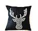 Produktbild Amore SONP handgefertigt Deer Kissen – Tier Motiv Kissenhülle mit Hirsch bestickt in Silber Pailletten – Schwarz Kissenbezug aus Jute mit Silber Pailletten Stickerei – Elch Kissenhülle – Silber Kissen Cove, schwarz, 50 x 50 cm
