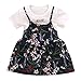 Produktbild feiXIANG Minikleid Kinder Casual Kleid fälschen Zwei Stücke Blumen Rüschen kurzärmeliges Sommer Boho Partykleid (Weiß,M/12-18Monate)