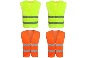 YOBOOOM 4 Stück Warnwesten Auto Pannenweste Warnweste Reflektierende Sicherheitsweste Sicherheitswarnweste EN 471 mit 360 Grad Reflektierende Streifen und Klettverschluss Standardgröße für Auto Autofahrern