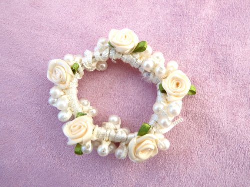 Pearl & Rose Bun Ring Scrunchie Hair Garland Bridesmaid (Cream)
