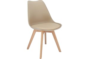 JUMI Oslo Dining Room Chair - Dining Room Chairs with Cushions - Chairs for Living Room Dining Room - Office Chair without Armrests - Wooden Legs - Velvet - Beige