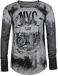 trueprodigy Casual Hombre marca Camiseta Manga Larga estampado ropa retro vintage rock vestir moda cuello redondo manga larga slim fit designer cool urban fashion shirt color gris 2572115-0403