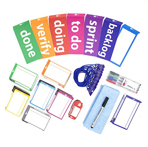 Scrum board or kanban board tool kit for agile scrum kanban - magnetic post-it cards for whiteboard - reusable, stackable, colorful and great design - for agile project management