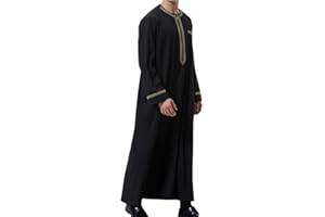 KUNFANG HUIPYOU Mens Ethnic Muslim Print Kaftan Turkish Dubai Thawb Robe Ramadan Islamic Wear Arab Long Sleeves Zip Casual Tunic Shirt Black White Khaki Beige…