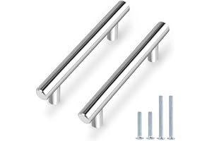 Probrico 5 PCS Polished Chrome Kitchen Drawer Knobs Hole Spacing 96mm 4" Furniture Cabinet Door Handles Cupboard Pull Stainless Steel