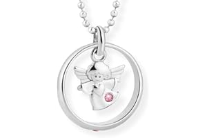 fish Sterling-Silber Kinderkette Mit Engel-Anhänger Und Rosa Kristall Für Taufe