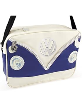 VW Collection by BRISA Schultertasche Umhängetasche mit VW Bulli T1 Motiv - Cremeweiß/Blau