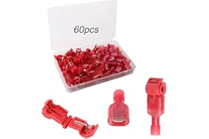 QitinDasen 60 szt. Premium czerwone złącza rozgałęźne T, szybkozłączka, złącze T + w pełni izolowana wtyczka płaska, T-Tap elektryczne złącza wtykowe (30 par)