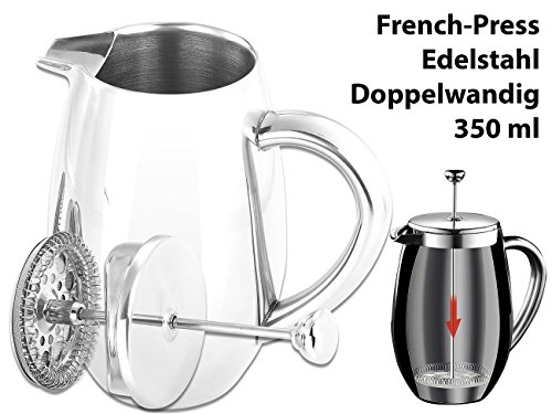 Rosenstein & Söhne Thermo-Kaffeebereiter, French-Press, Edelstahl, doppelwandig, 350 ml - 2