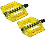 Pedali Resina Plastica WellGo per bicicletta Scatto Fisso/BMX/MTB - TUTTI COLORI (Giallo Fluo Trasparente)