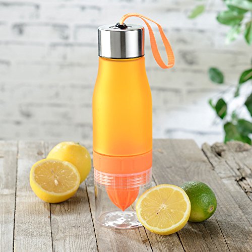 Rosenstein & Söhne Trinkflasche, Zitruspresse & Kräuterwasser-Bereiter, BPA-frei, orange - 6