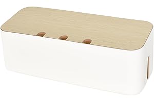 CLEMINSTA Caja de almacenamiento de cables grande con tapa de madera para cables color blanco caja de gestión de cables adaptador cable caja oculta para proteger televisores escritorios ordenadores