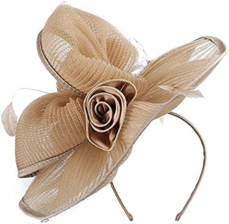 Janeo BEATRIX Fascinator, Wide Brimmed Contoured in Swirls on a large Circular Brim Large Size - Champaign, Janeo Jewels