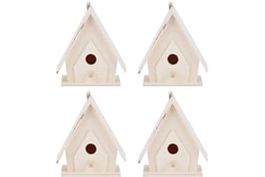 BAOFUYA 4Pcs Wood Bird House, DIY Hanging Bird Box Garden Birdhouse Decoration for Kids Painting Arts Activity Bird Box