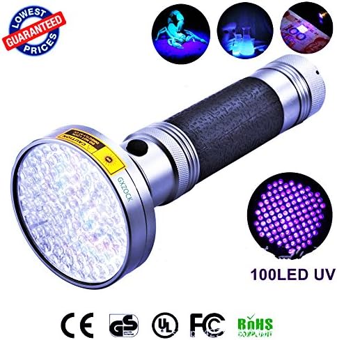 100 LED UV Blacklight Flashlight, 395nm Ultraviolet LED - with UV Sunglasses, Pet Cat Urine and Stains Detector Black Light, Scorpions, Mold & Leak Detector for Commercial or Home, Battery Powered