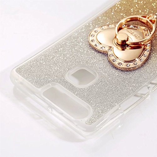 Huawei P9 Hülle, MUTOUREN Huawei P9 Etui Hülle Tasche Schutzhülle TPU Silikon Case Cover Bling Glitzer Gold Bumper mit Ring und Anti-Scratch Löschen Back Bumper für Huawei P9 - 2