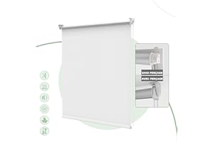 HOMEDEMO Store Enrouleur Occultant Isolant Thermique Opaque, Rideau, Fixation avec ou sans Perçage, 120 x 120 cm (Largeur du Tissu 116 cm), Blanc