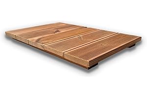 SUNWOOD Pedana doccia antiscivolo in legno di pino termotrattato, 60x40 cm, colore marrone, finitura decking zigrinata (60x40 cm)