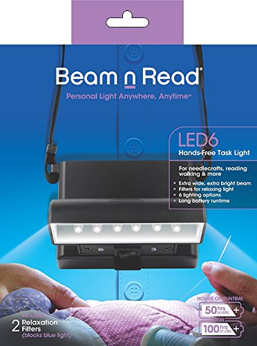 ASF Lightware Solutions Beam n Read LED 6 Hands-Free Task Light; Extra Wide & Extra Bright Light from 6 LEDs Plus Clip-on Orange and Red Relaxation Filters [2015]