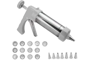MONXU Pistola Manga Pastelera Profesional con 8 Boquillas y 13 Plantillas para Galletas en Acero Inoxidable, Pack Diseñado en España
