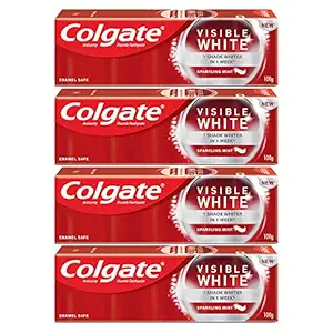 Colgate Visible White Teeth Whitening Toothpaste, 400g (4 x 100g), With Whitening Accelerators to protect Enamel and remove stains