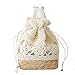 Produktbild Laat handgefertigt Crochet Schulter Taschen Stroh Rucksack Woven Beach Kordelzug Rucksack Reise Sack Student Schultasche Blume gedruckt, weiß