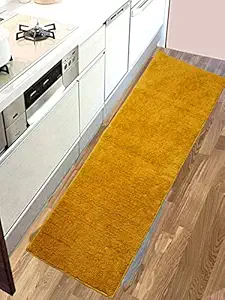 Magic Home Microfiber Anti-Skid Water Absorbent/Soaking Washable Mat for Bathroom/Entrance/Kitchen/Bedside/Living-Area Rug/Office/Gym Yoga Mat/Kids Room (Yellow, 40X125 cm)